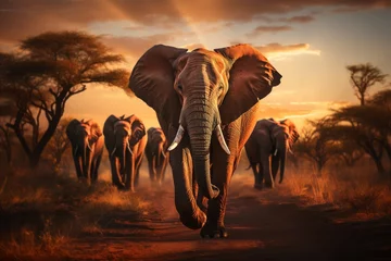 Foto op Aluminium Majestic Sunset with African Elephant © bernd77