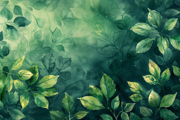 Fototapeta na wymiar Green watercolor foliage abstract background, spring eco nature, watercolor illustration. Copy space
