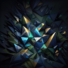 Obraz premium Abstract composition of 3D triangles. Dark, black, green, blue colors. Illustration