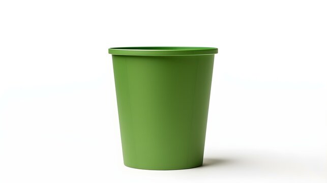 Green Paper Bin on a white Background. Office Template with Copy Space