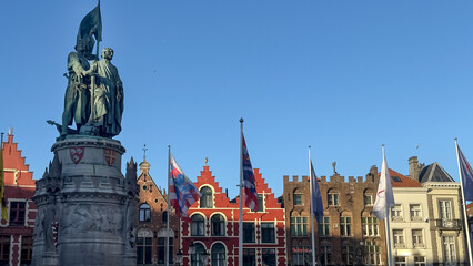Memorial statue of Jan Breydel and Pieter de Coninck on the Grote, Markt, Bruges.