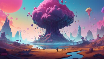 Surreal Symphony: Multicolored Splashes Against Gradient Background, Creating an Otherworldly and Fantastical Setting of Dreamlike Beauty