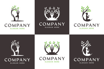 set of nature yoga , tree branch , balance , logo design vector.