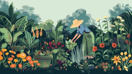 Fotobehang garden country illustration. © Yahor Shylau 