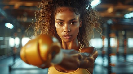 Fototapeta na wymiar Woman With Dreadlocks Holding Boxing Glove