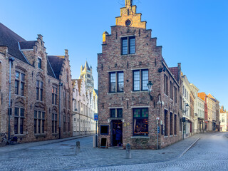 Beautiful canal and traditional houses in the old town of Bruges -Brugge-, Belgium