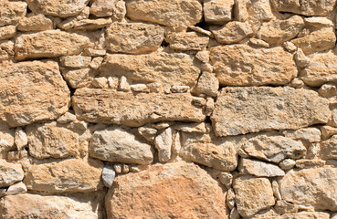 Texture of limestone wall of an old traditional village house in the eastern Mediterranean Sea...