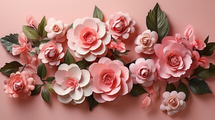 Pink Camellia Elegance Blooms on Blush Pink Background