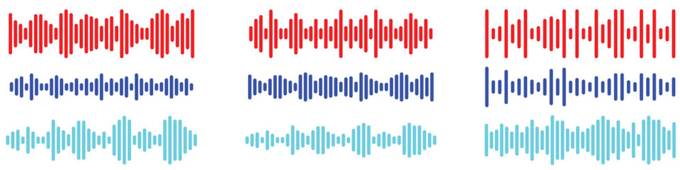 collection of noise icons. set of Music player sound bar. Audio speech spectrum noise collection. Sound waves of voice. Record interface. Equalizer icons with soundwave line isolated on transparent