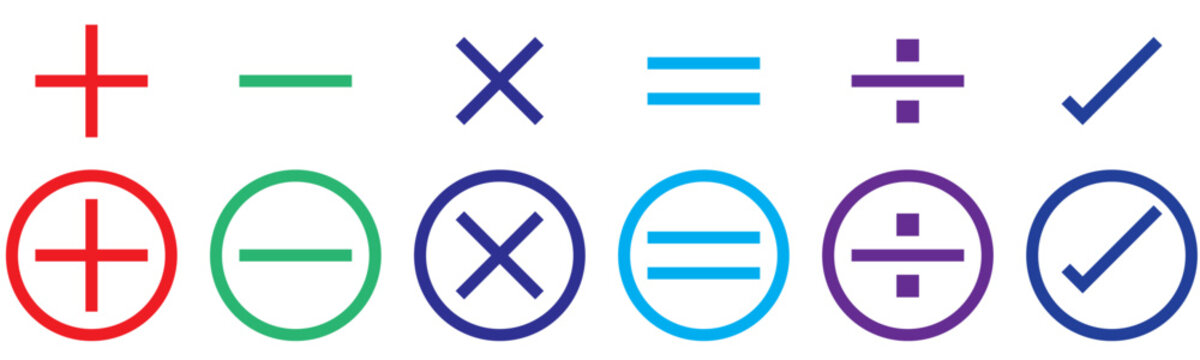 Plus, minus, multiply, equal and divide sign icon set. Math sign vector illustration. calculate icons