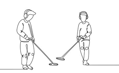 Two sappers with a mine detector