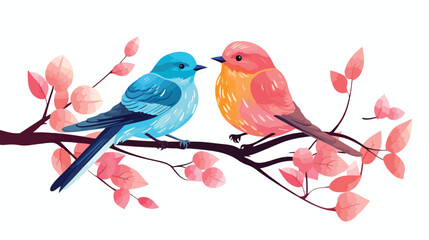 Two birds is sitting on a branch flat vector isolated