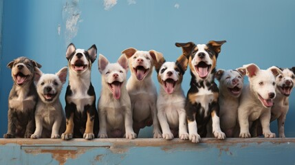 Rolling Rascals Adorable Pups Having Fun in Front View - obrazy, fototapety, plakaty