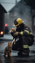 Fototapeta premium A fireman saves a pet.