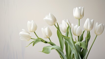 Snowy Elegance White Tulips Against a Crisp White Background - obrazy, fototapety, plakaty