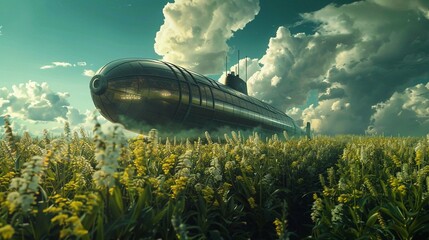 A submarine gliding through a field - obrazy, fototapety, plakaty