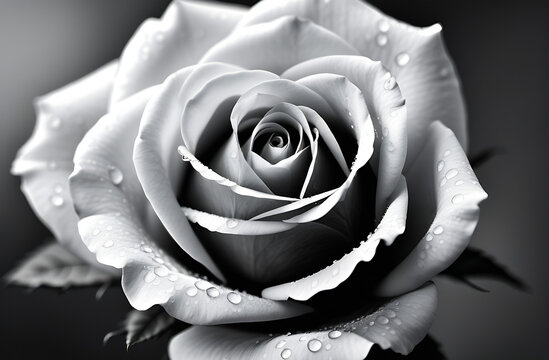 Rose flower in black and white close-up photo.