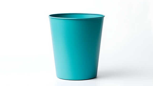 Turquoise Paper Bin on a white Background. Office Template with Copy Space