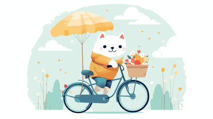 Whimsical flat illustration A cat riding a bicycle