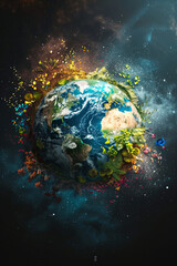 Obraz na płótnie Canvas A 3D planet earth infused with natural elements for Earth Day concept