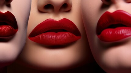 Close-Up of Red Lipstick on Multiple Women. Generative ai