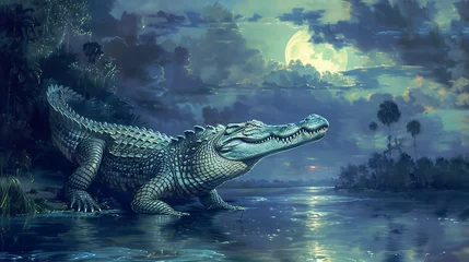 Muurstickers crocodile at night © Manja