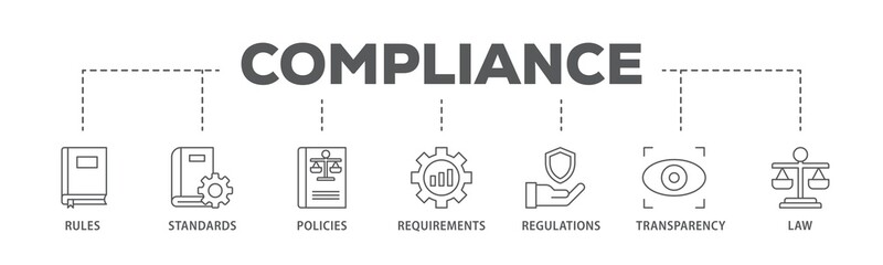 Compliance banner web icon illustration concept with icon of law, requirements, transparency,...