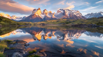 Majestic Mountain Range Reflected in Tranquil High-Altitude Lake - Generative AI