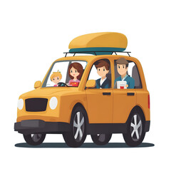 illustration of a car with a family, transparent background