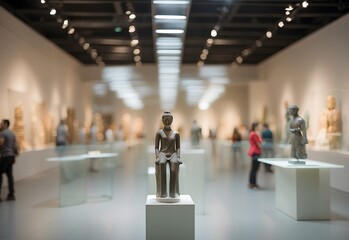 Blurred image of a museum exhibit hall, generative AI