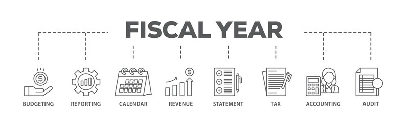Fiscal year banner web icon illustration concept with icon of budgeting, reporting, calendar,...