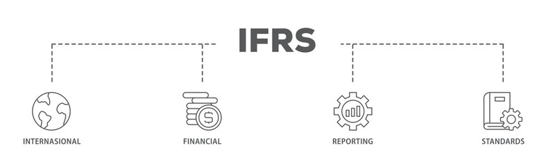 Ifrs banner web icon illustration concept with icon of global, network, money, documents, books, and writing icon live stroke and easy to edit 