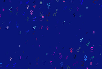 Light pink, blue vector background with gender symbols.