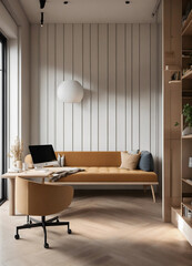 Scandinavian Home Office: Minimalist Workspace with Daybed & Modern Desk