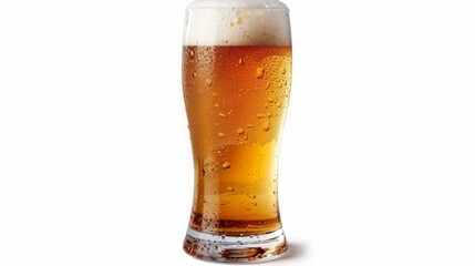 Frosty glass of light beer set isolated on a white background
