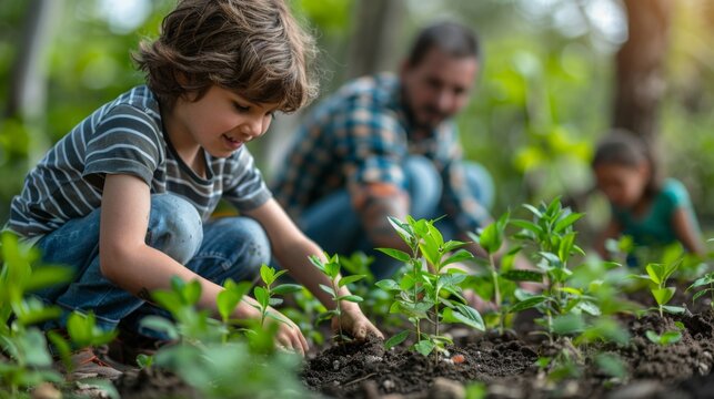 The World Environment Day activities in a local community, where families are planting trees and cleaning up parks, illustrating a collective effort towards environmental conservation
