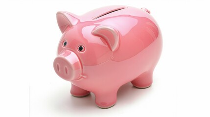 pink piggy bank isolated on white background, side view