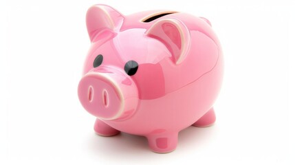 Pink piggy bank isolated on white. concept of preserving and saving money.