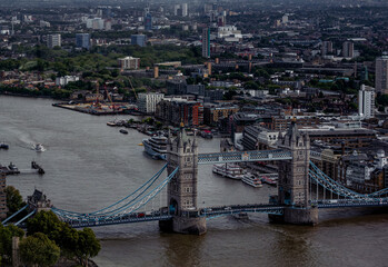London tower bridge aerial view with river Thames and boats