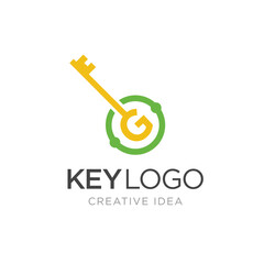 Initial letter G Key logo Concept, Key with Letter G, Vector Logo Design Template