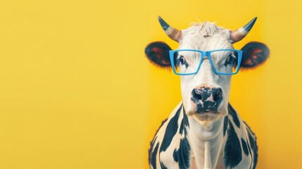 Cartoon character cow head wearing tinted glasses, attention is paid to the details of the tinted...