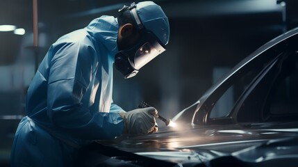 Automobile Repairman/Painter in Protective Workwear

