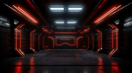 Red Neon Garage: Empty Garage with Red Neon Lights (AI Generated)


