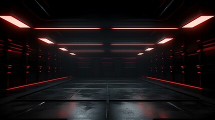Obraz premium Red Neon Garage: Empty Garage with Red Neon Lights (AI Generated)