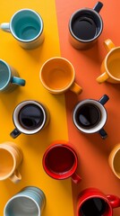 Vibrant and Sharply Detailed Top-View Empty Coffee Mugs Flat Lay