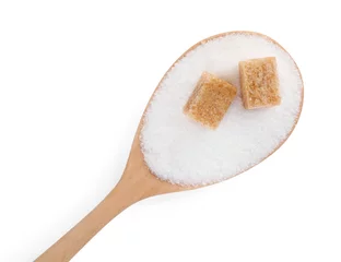 Fotobehang Different types of sugar in spoon isolated on white, top view © New Africa
