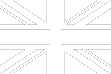 United Kingdom of Great Britain and Northern Ireland flag - thin black vector outline wireframe isolated on white background. Ready for colouring.