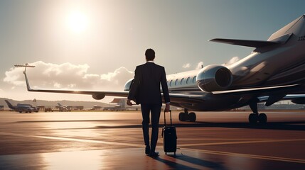 Boarding Private Jet: Businessman in Suit

