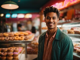 Man in donuts shop