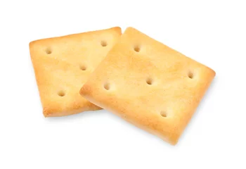 Fotobehang Two crispy crackers isolated on white. Delicious snack © New Africa